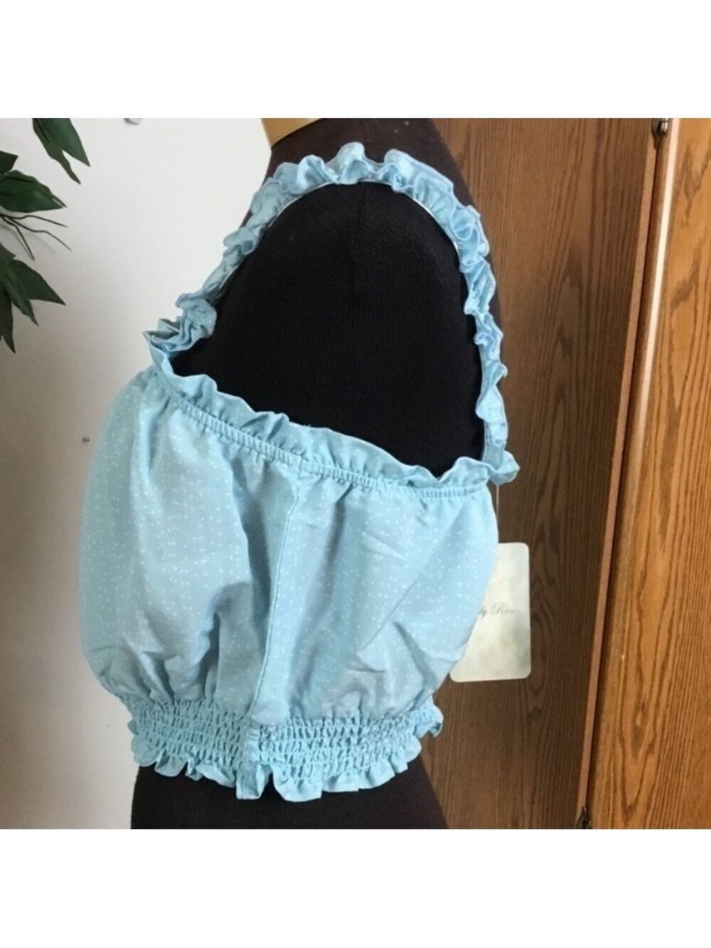 Lily Rose by Kohl’s Aqua Polka Dot Ruffle Smocked Tank Top XL - Picture 3 of 11